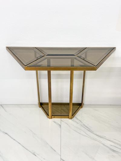 Gabriella Crespi Smoked Glass Brass Puzzle Dining Table After Gabriella Crespi Italy 1970s