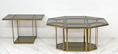 Gabriella Crespi Smoked Glass Brass Puzzle Dining Table After Gabriella Crespi Italy 1970s