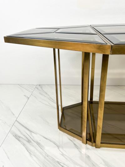 Gabriella Crespi Smoked Glass Brass Puzzle Dining Table After Gabriella Crespi Italy 1970s