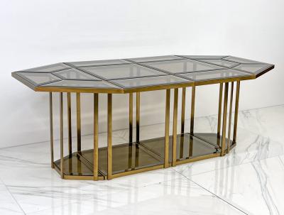 Gabriella Crespi Smoked Glass Brass Puzzle Dining Table After Gabriella Crespi Italy 1970s