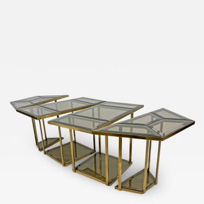 Gabriella Crespi Smoked Glass Brass Puzzle Dining Table After Gabriella Crespi Italy 1970s