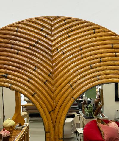 Gabriella Crespi Vintage Crespi Style Rattan and Mirror Folding Arch Screen 3 Panels