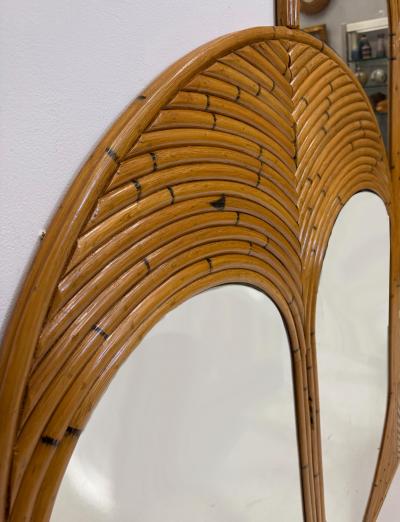Gabriella Crespi Vintage Crespi Style Rattan and Mirror Folding Arch Screen 3 Panels