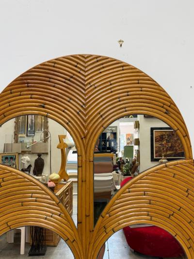 Gabriella Crespi Vintage Crespi Style Rattan and Mirror Folding Arch Screen 3 Panels
