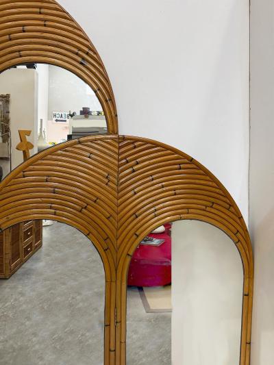 Gabriella Crespi Vintage Crespi Style Rattan and Mirror Folding Arch Screen 3 Panels