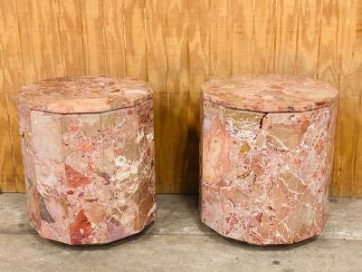 Gae Aulenti EXCEPTIONAL PAIR OF MODERNIST ROUGE MARBLE END TABLES