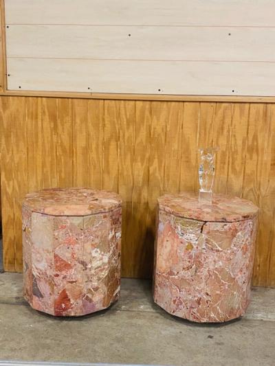 Gae Aulenti EXCEPTIONAL PAIR OF MODERNIST ROUGE MARBLE END TABLES
