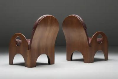 Gae Aulenti Pair of Arcata Easy Chairs by Gae Aulenti Walnut and Burgundy Leather 1968
