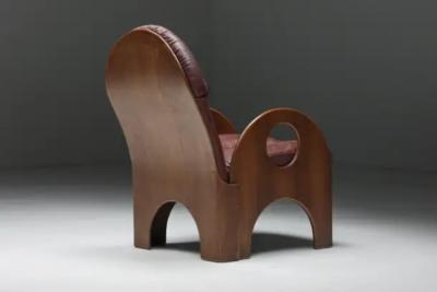 Gae Aulenti Pair of Arcata Easy Chairs by Gae Aulenti Walnut and Burgundy Leather 1968