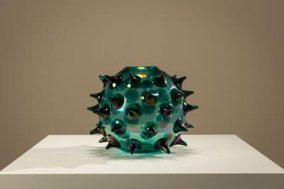 Gae Aulenti Riccio Vase by Gae Aulenti in Green for Venini Italy 2006