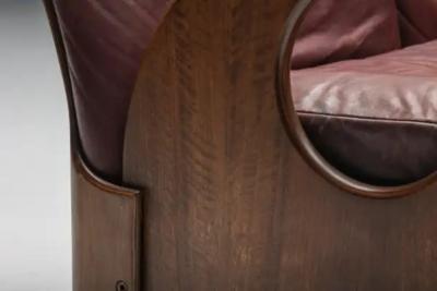 Gae Aulenti Three Seater Arcata by Gae Aulenti Walnut and Burgundy Leather 1968