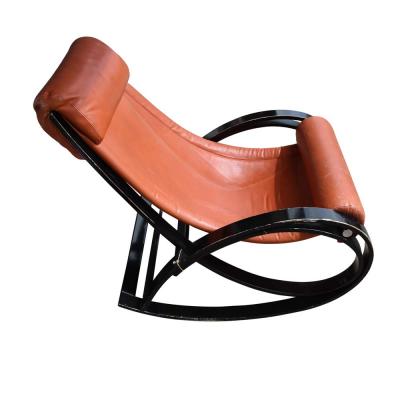 Gae Aulenti VINTAGE RED LEATHER SGARSUL ROCKING CHAIR BY GAE AULENTI