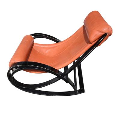 Gae Aulenti VINTAGE RED LEATHER SGARSUL ROCKING CHAIR BY GAE AULENTI