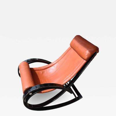 Gae Aulenti VINTAGE RED LEATHER SGARSUL ROCKING CHAIR BY GAE AULENTI