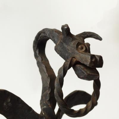 Gaetano Borsani Italian Wrought Iron Dragon Andirons 1920s