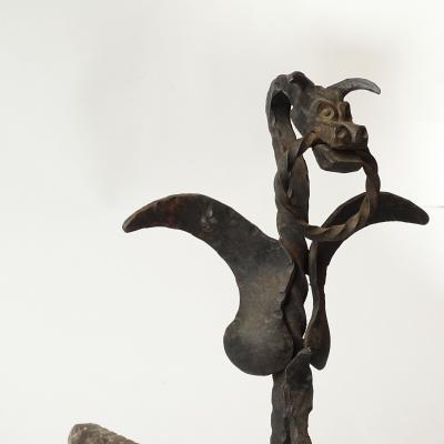 Gaetano Borsani Italian Wrought Iron Dragon Andirons 1920s