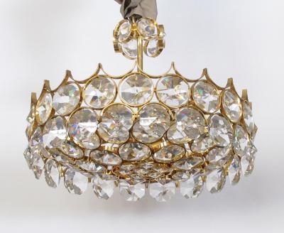 Gaetano Sciolari 1960s Gilt brass and Crystal Pendant Chandelier by Sciolari for Palwa
