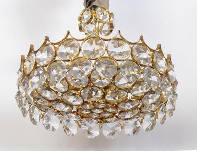 Gaetano Sciolari 1960s Gilt brass and Crystal Pendant Chandelier by Sciolari for Palwa
