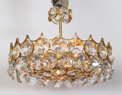 Gaetano Sciolari 1960s Gilt brass and Crystal Pendant Chandelier by Sciolari for Palwa