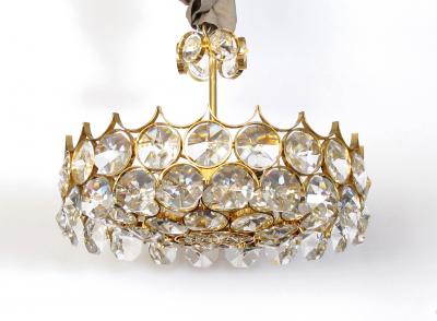 Gaetano Sciolari 1960s Gilt brass and Crystal Pendant Chandelier by Sciolari for Palwa
