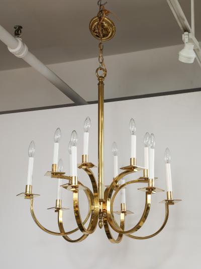Gaetano Sciolari 1970s 12 Arm Italian Brass Chandelier Attributed To Gaetano Sciolari