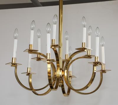 Gaetano Sciolari 1970s 12 Arm Italian Brass Chandelier Attributed To Gaetano Sciolari