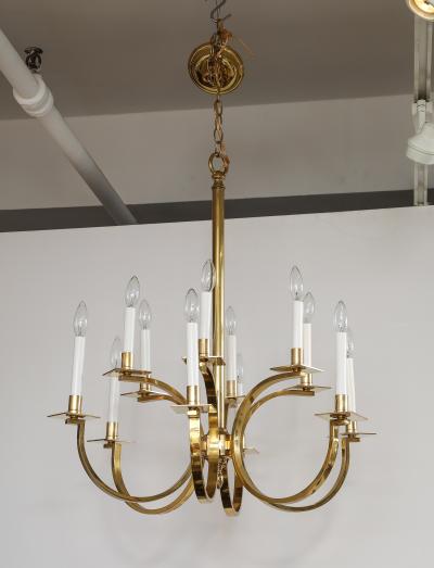 Gaetano Sciolari 1970s 12 Arm Italian Brass Chandelier Attributed To Gaetano Sciolari