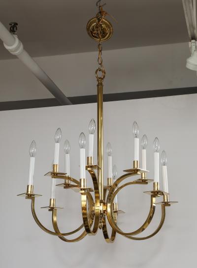 Gaetano Sciolari 1970s 12 Arm Italian Brass Chandelier Attributed To Gaetano Sciolari