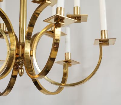 Gaetano Sciolari 1970s 12 Arm Italian Brass Chandelier Attributed To Gaetano Sciolari