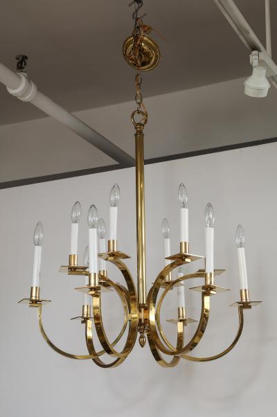Gaetano Sciolari 1970s 12 Arm Italian Brass Chandelier Attributed To Gaetano Sciolari