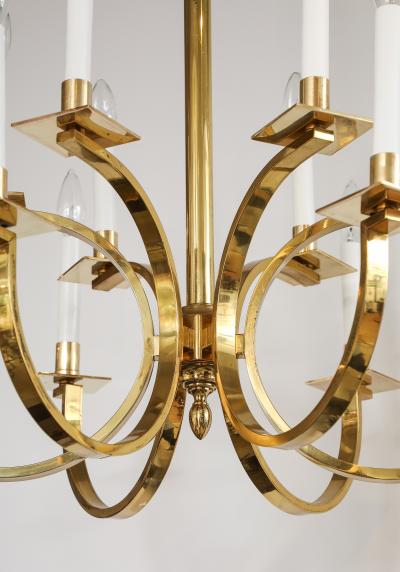 Gaetano Sciolari 1970s 12 Arm Italian Brass Chandelier Attributed To Gaetano Sciolari