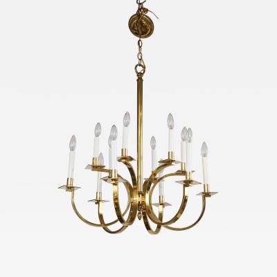 Gaetano Sciolari 1970s 12 Arm Italian Brass Chandelier Attributed To Gaetano Sciolari