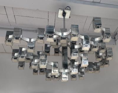 Gaetano Sciolari Chandelier Cubic 57 Lights Metal Chrome and Lucite by Sciolari Italy 1970s
