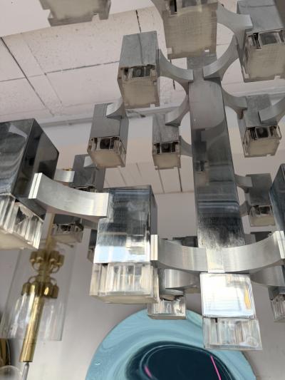 Gaetano Sciolari Chandelier Cubic 57 Lights Metal Chrome and Lucite by Sciolari Italy 1970s