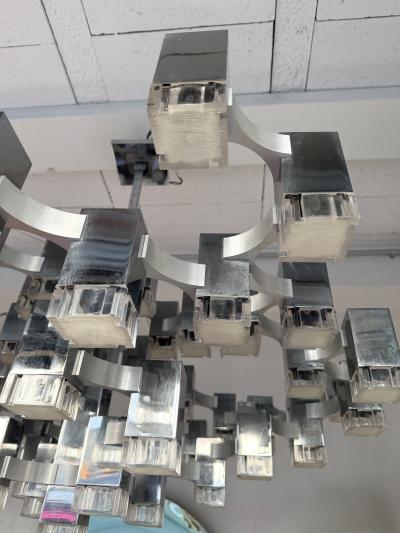 Gaetano Sciolari Chandelier Cubic 57 Lights Metal Chrome and Lucite by Sciolari Italy 1970s
