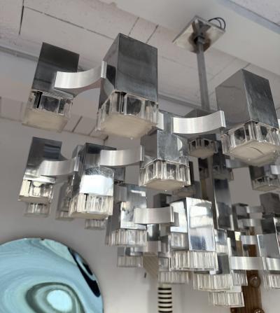 Gaetano Sciolari Chandelier Cubic 57 Lights Metal Chrome and Lucite by Sciolari Italy 1970s