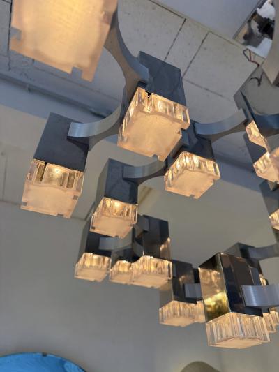Gaetano Sciolari Chandelier Cubic 57 Lights Metal Chrome and Lucite by Sciolari Italy 1970s