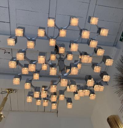 Gaetano Sciolari Chandelier Cubic 57 Lights Metal Chrome and Lucite by Sciolari Italy 1970s
