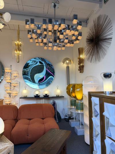 Gaetano Sciolari Chandelier Cubic 57 Lights Metal Chrome and Lucite by Sciolari Italy 1970s