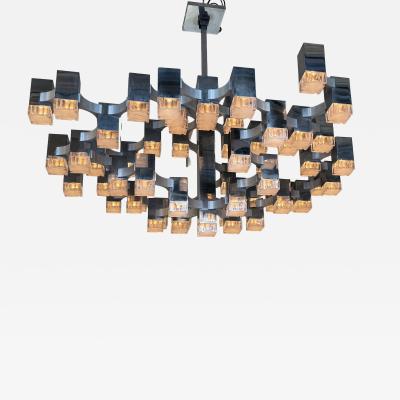 Gaetano Sciolari Chandelier Cubic 57 Lights Metal Chrome and Lucite by Sciolari Italy 1970s