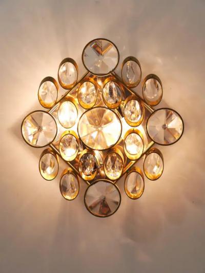 Gaetano Sciolari Ernst Palme Palwa Brass Crystal Wall Lights Sconces Sciolari Style 1970s