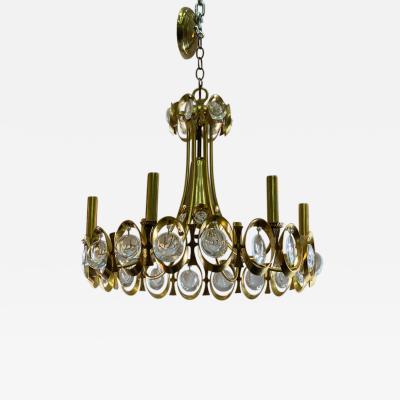 Gaetano Sciolari GAETANO SCIOLARI MODERNIST GOLDTONE AND GLASS PRISM CHANDELIER