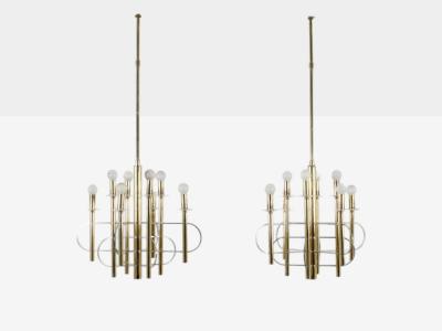 Gaetano Sciolari Gaetano Sciolari Brass Metal Glass Pendant Lights Italy 1970s