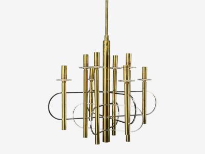 Gaetano Sciolari Gaetano Sciolari Brass Metal Glass Pendant Lights Italy 1970s