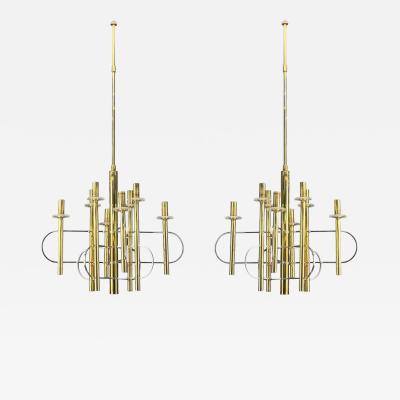 Gaetano Sciolari Gaetano Sciolari Brass Metal Glass Pendant Lights Italy 1970s