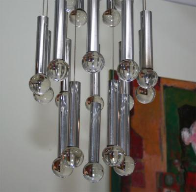 Gaetano Sciolari Gaetano Sciolari Chandelier With Chrome Tubes Crystal Balls