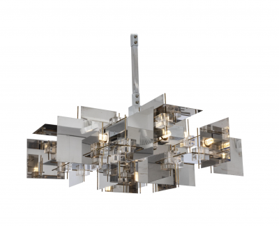 Gaetano Sciolari Gaetano Sciolari Geometric Chrome Panel and Lucite Cube Chandelier