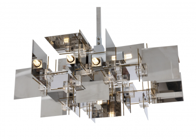 Gaetano Sciolari Gaetano Sciolari Geometric Chrome Panel and Lucite Cube Chandelier