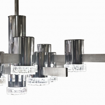 Gaetano Sciolari Gaetano Sciolari Modernist Chrome and Brushed Aluminum Chandelier 1960s