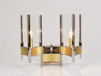Gaetano Sciolari Gaetano Sciolari Pair Large Wall Lights Sconces Chrome Brass Glass 1970s
